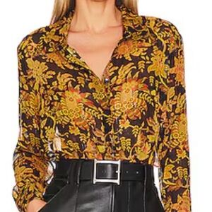 House of Harlow 1960 Yellow and Orange Floral Button-Down Shirt